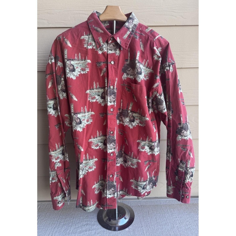 Woodland Trail Men's Long Sleeve Button Up Turkey Pattern Size XL Thanksgiving